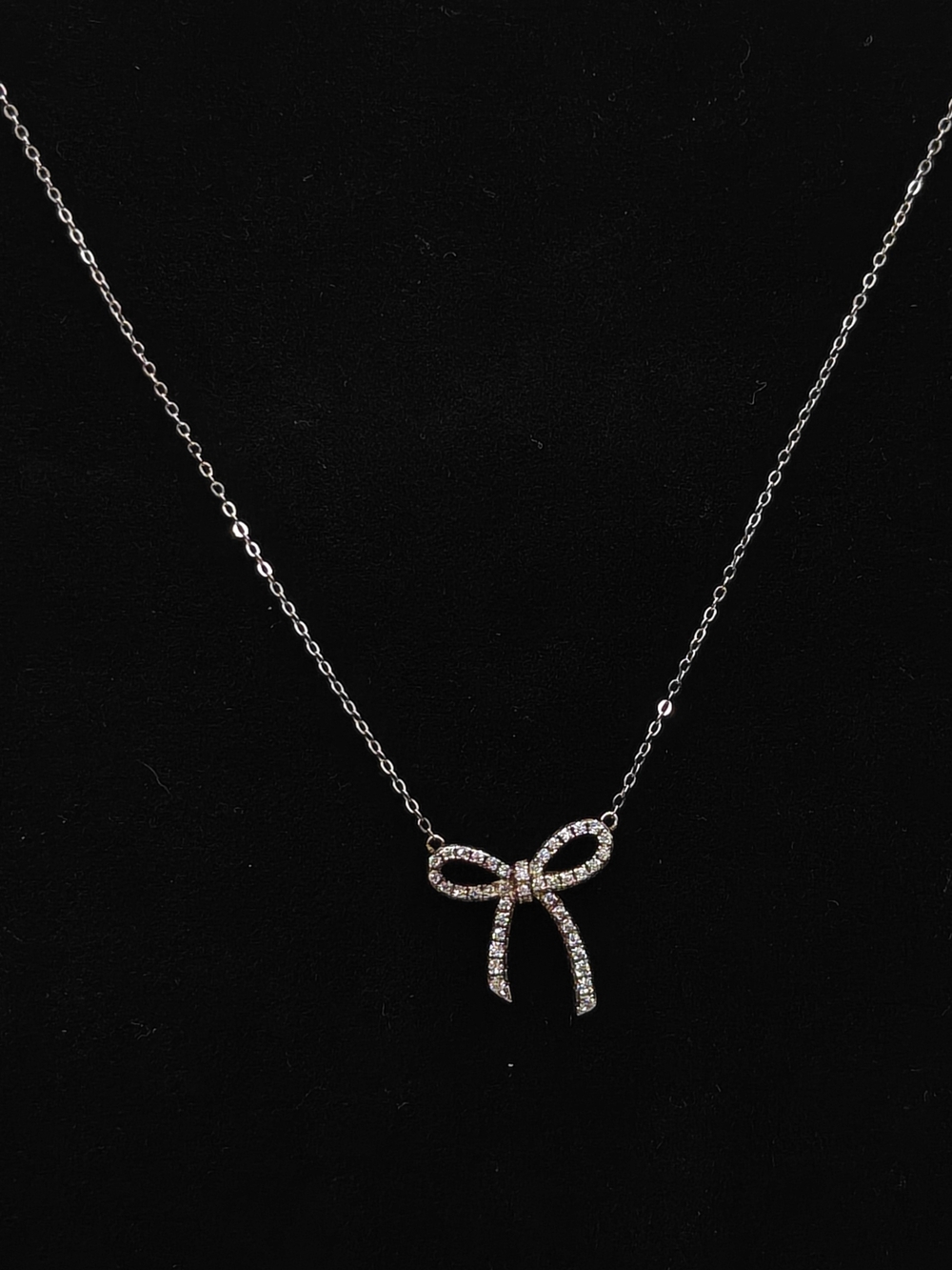 Sterling Silver Moissanite Bow Shape Necklace - Picture 3 of 6